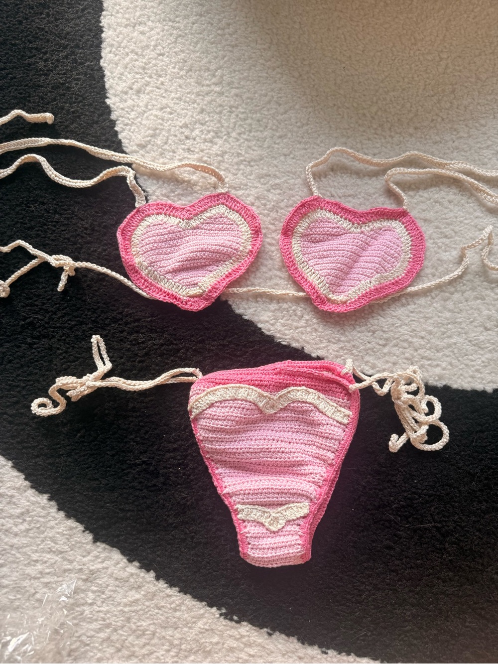 Handmade Crochet Pink Heart Bikini Set